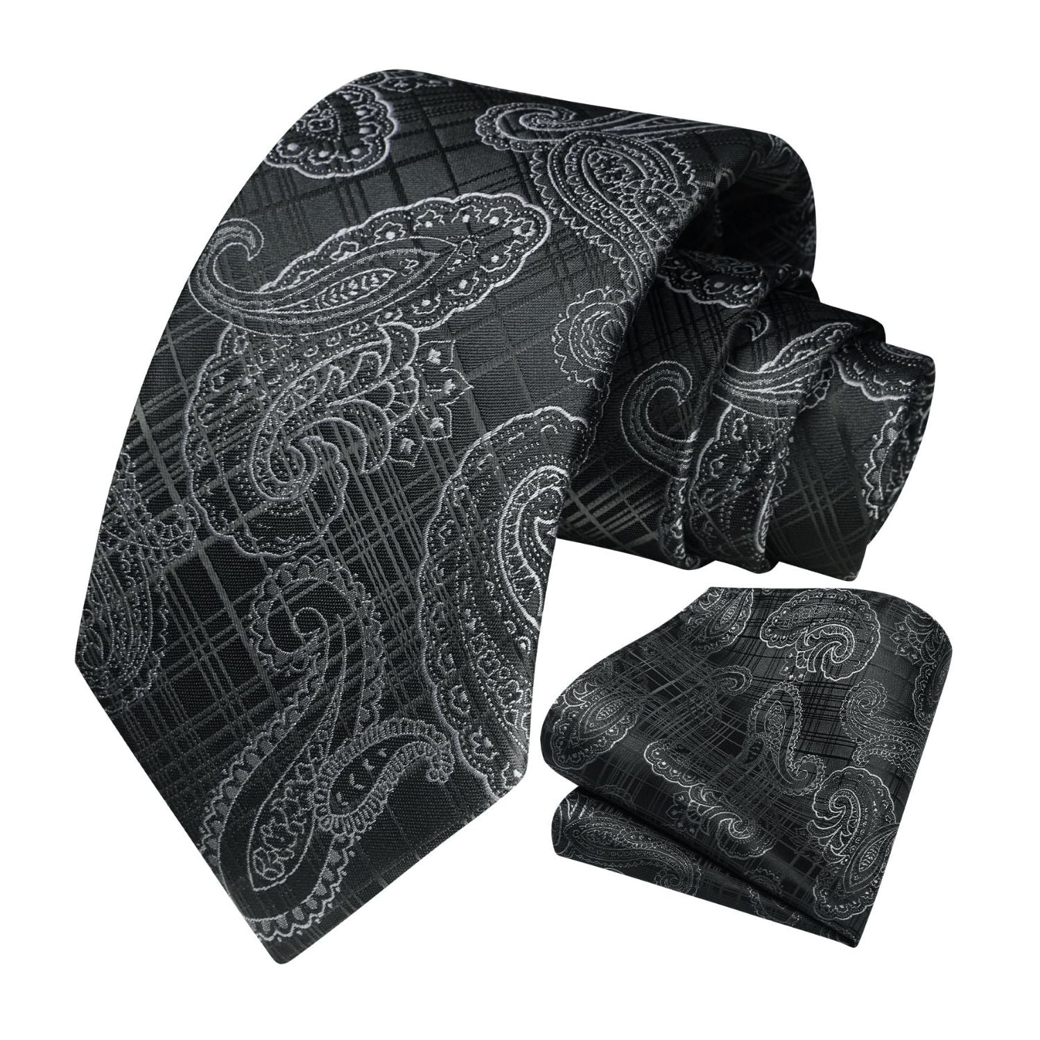 Paisley Extra Long Tie Handkerchief Set - C17-BLACK