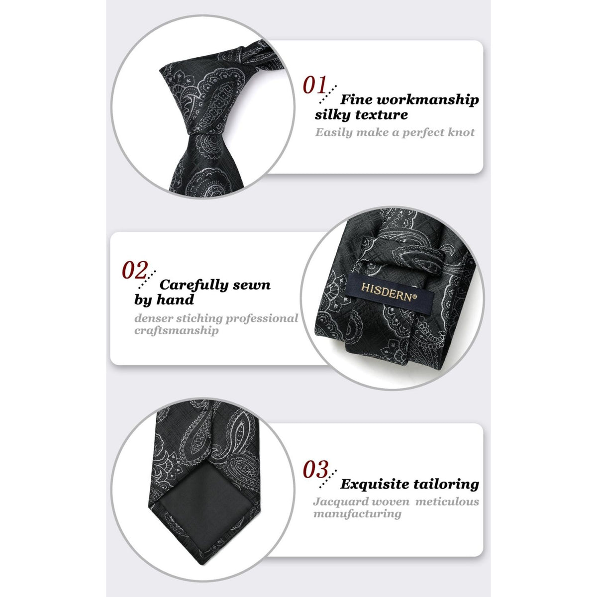 Paisley Extra Long Tie Handkerchief Set - C17-BLACK