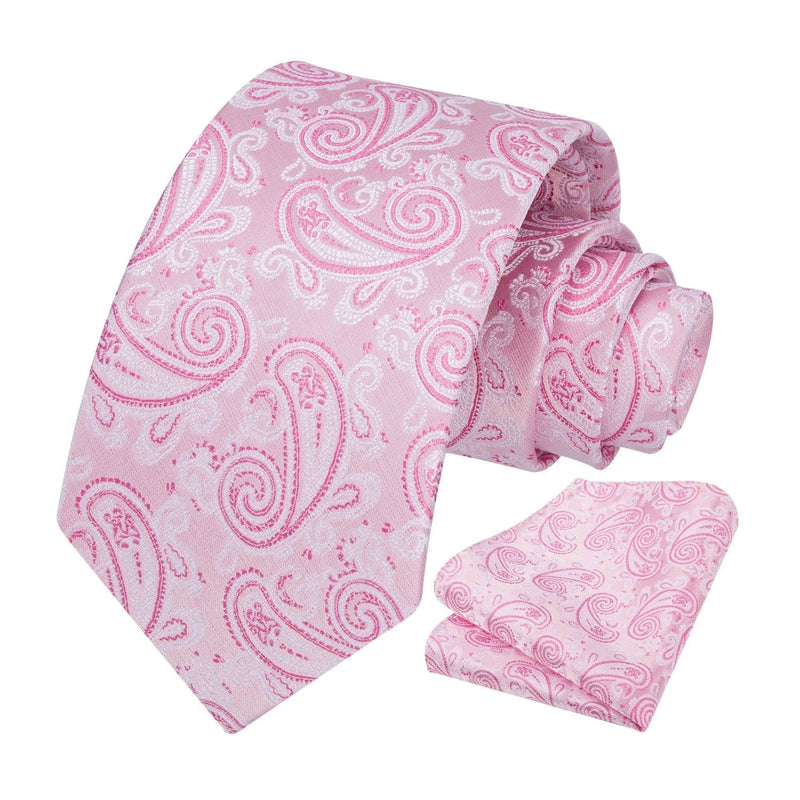 Paisley Tie Handkerchief Set - 03A-PINK4