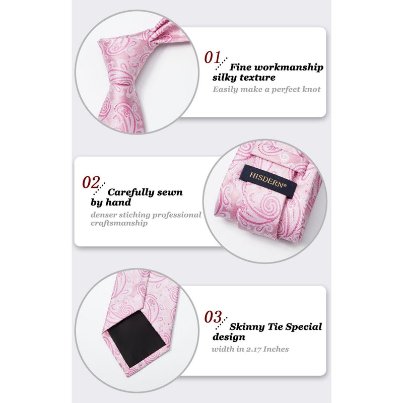 Paisley Tie Handkerchief Set - 03A-PINK4