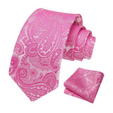 Paisley Extra Long Tie Handkerchief Set - C20-PINK