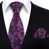 Floral Tie Handkerchief Set - D2-HOT PINK