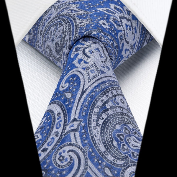 Paisley Extra Long Tie Handkerchief Set - C18-BLUE/WHITE