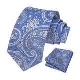 Paisley Extra Long Tie Handkerchief Set - C18-BLUE/WHITE