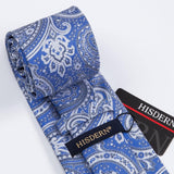 Paisley Extra Long Tie Handkerchief Set - C18-BLUE/WHITE