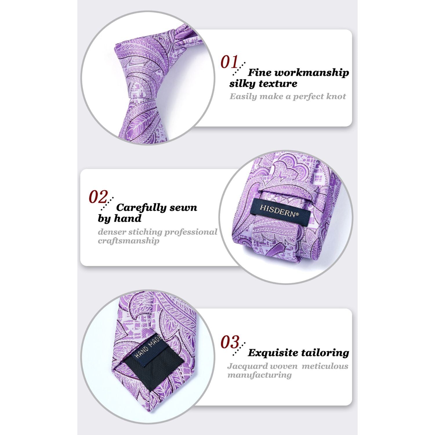Hisdern Purple Paisley Tie Set For Groomsmen