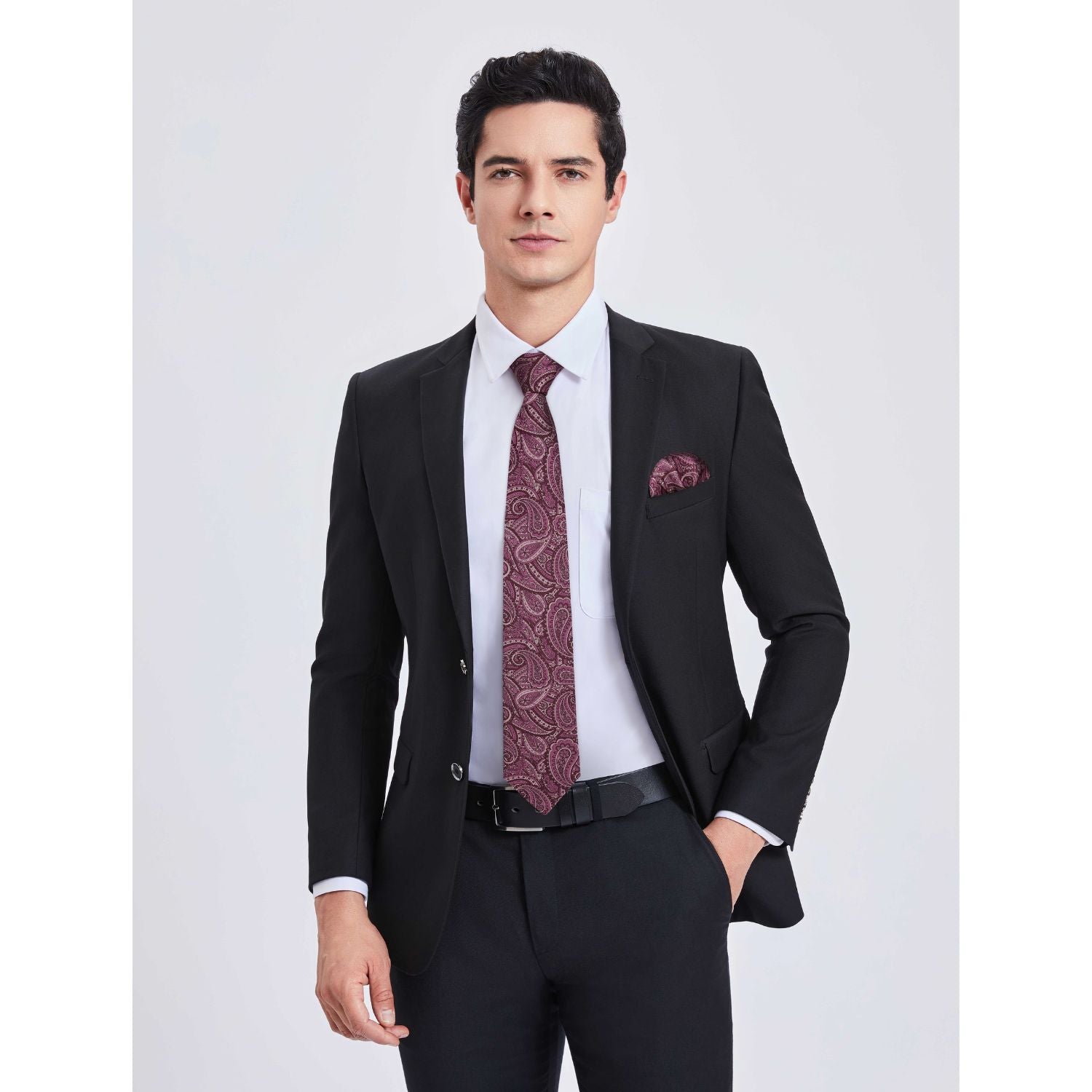 Hisdern Burgundy Paisley Tie Set For Groomsmen