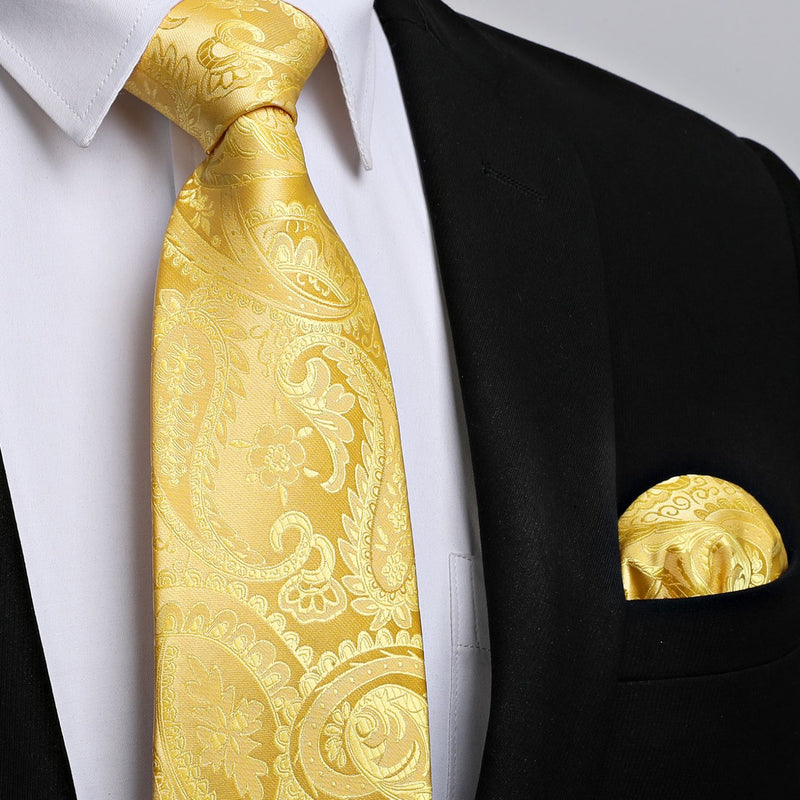 Paisley Tie Handkerchief Set - E5-SUNSHINE YELLOW