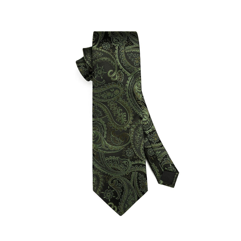 Paisley Tie Handkerchief Set - K-GREEN-1