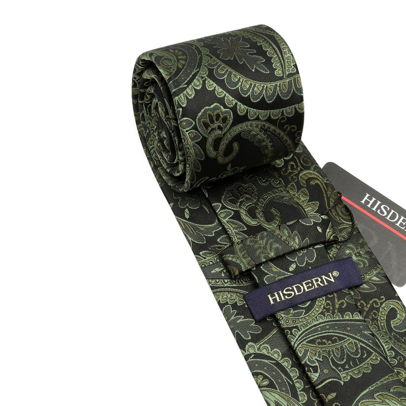 Paisley Tie Handkerchief Set - K-GREEN-1