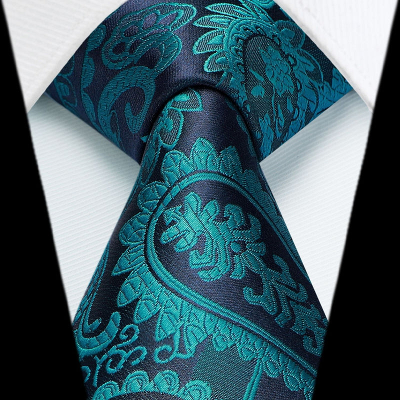 Floral Tie Handkerchief Set - A54-TEAL