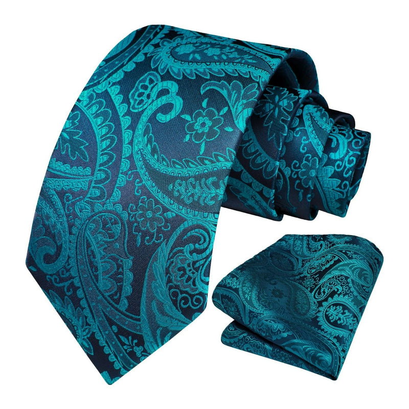 Floral Tie Handkerchief Set - A54-TEAL