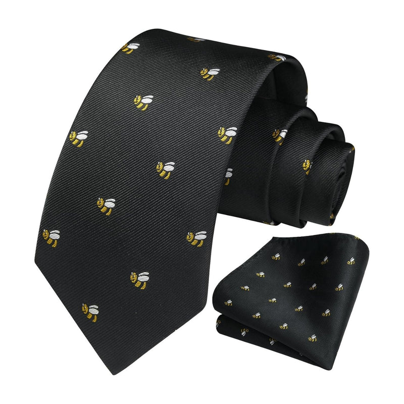 Bee Tie Handkerchief Set - BLACK