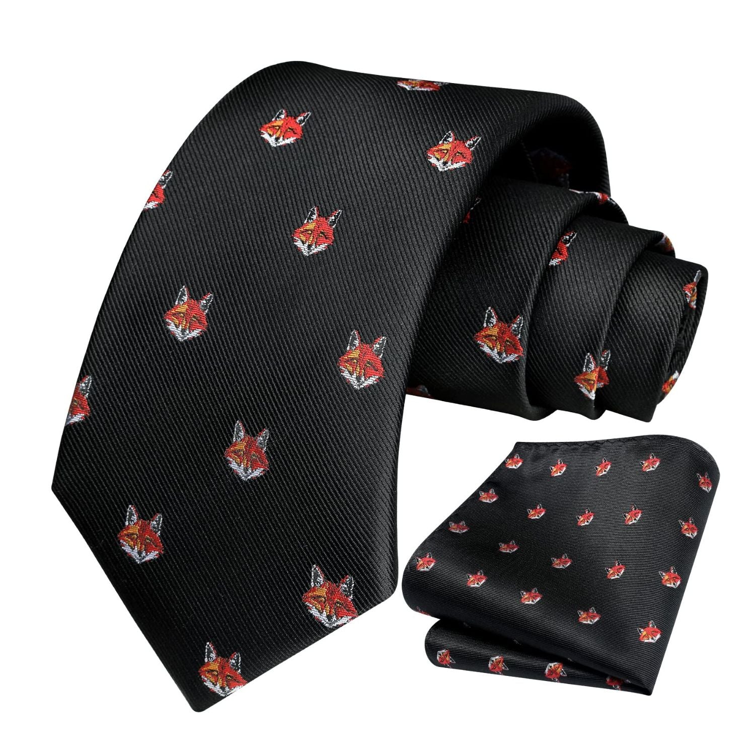 Fox Tie Handkerchief Set - BLACK-3