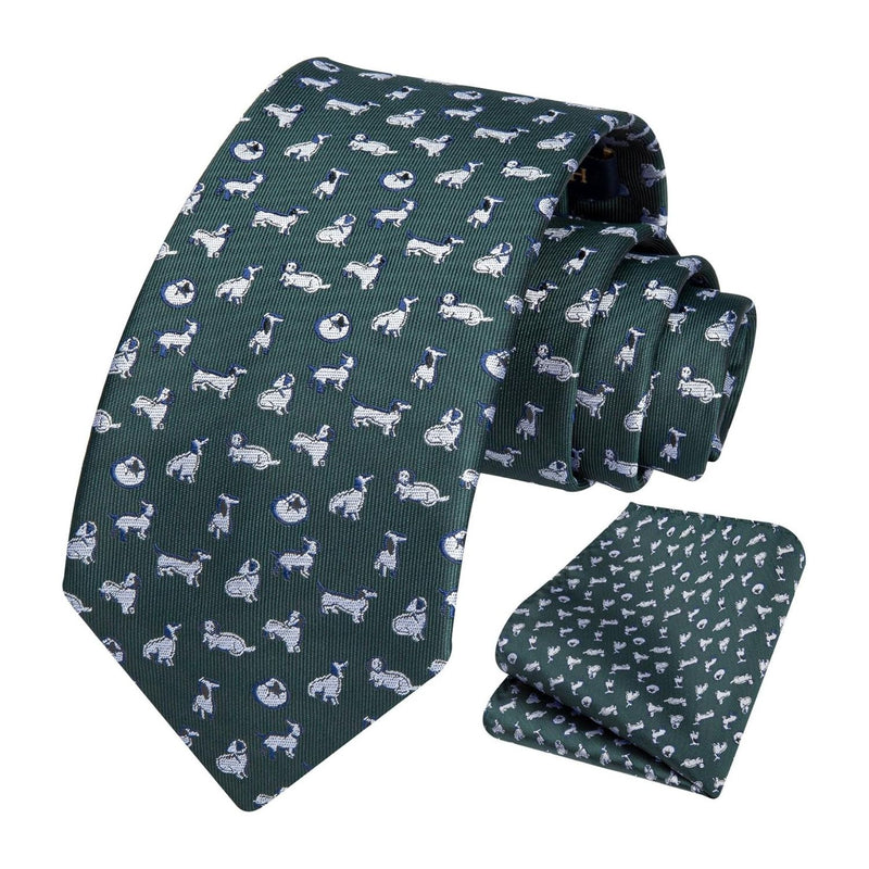 Dog Tie Handkerchief Set - GREEN/WHITE