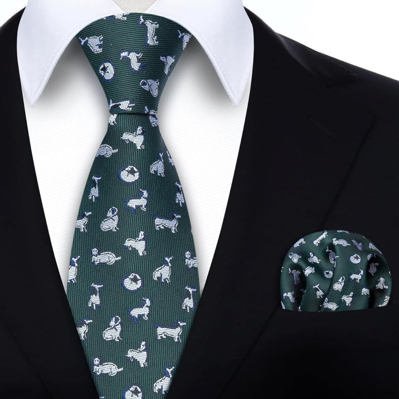 Dog Tie Handkerchief Set - GREEN/WHITE