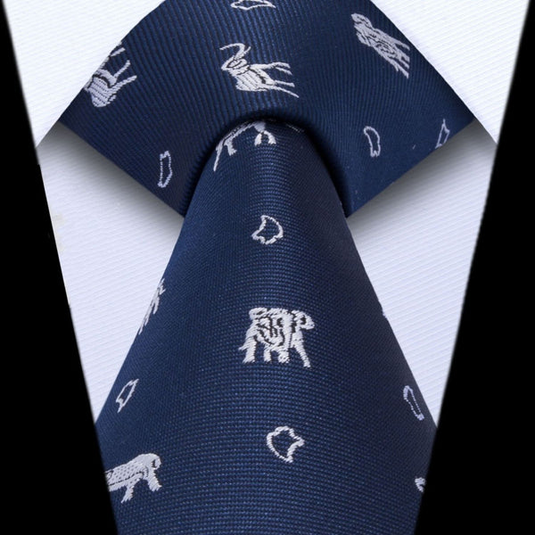 Elephant Tie Handkerchief Set - NAVY BLUE-03