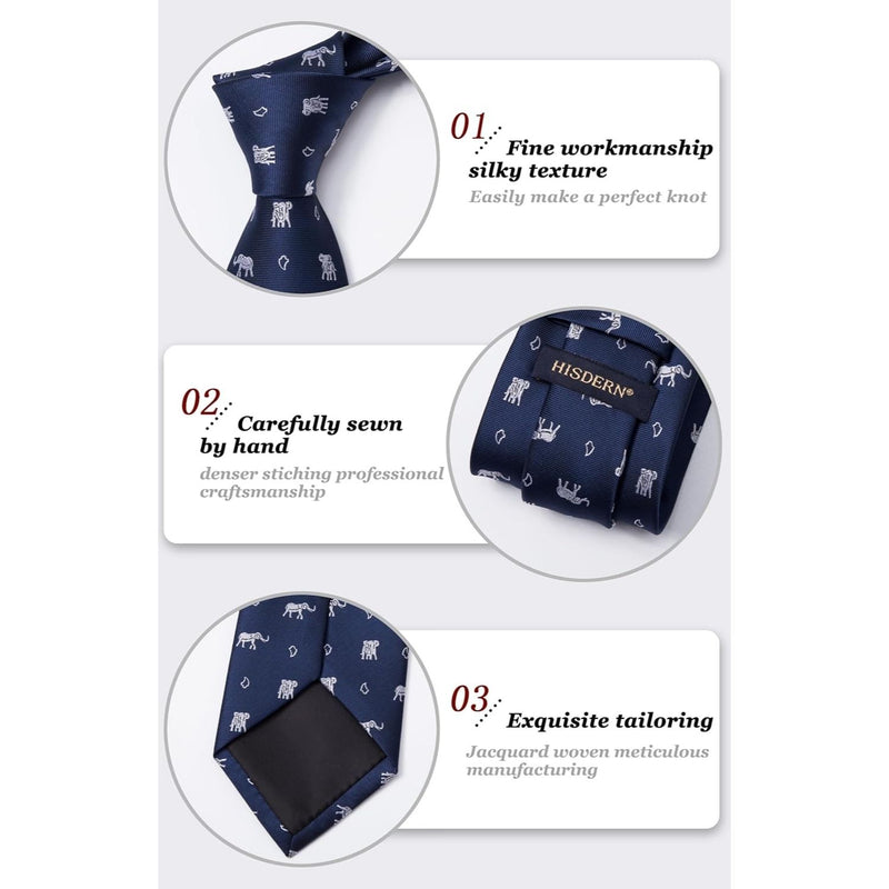 Elephant Tie Handkerchief Set - NAVY BLUE-03