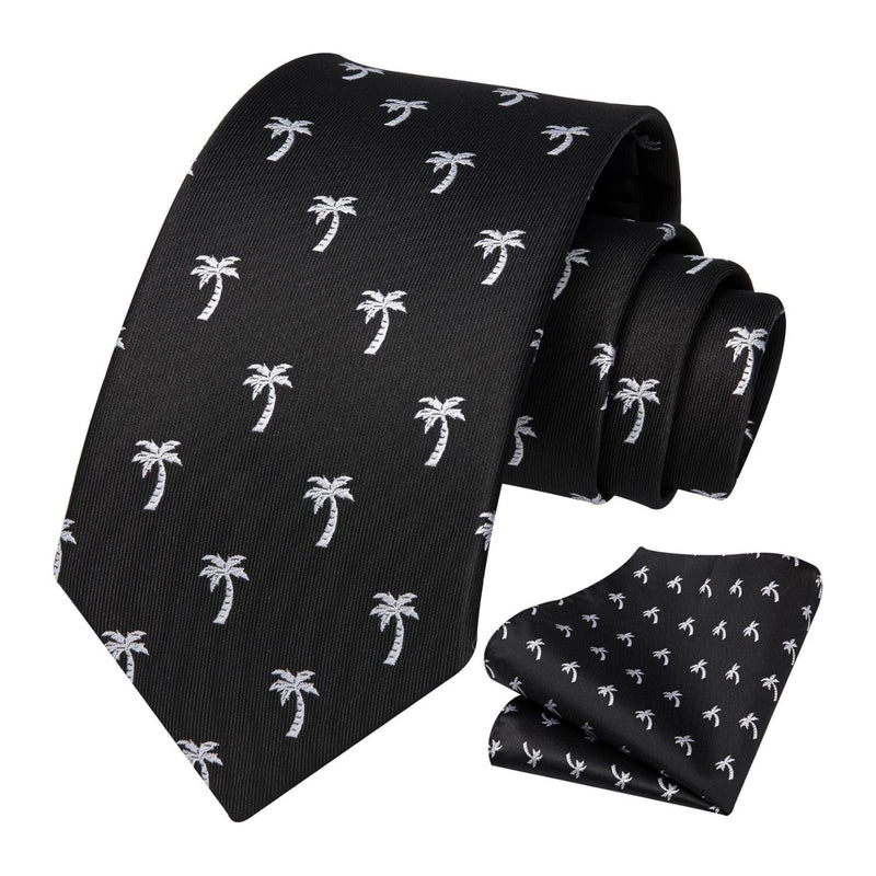 Pattern Tie Handkerchief Set - BLACK/WHITE