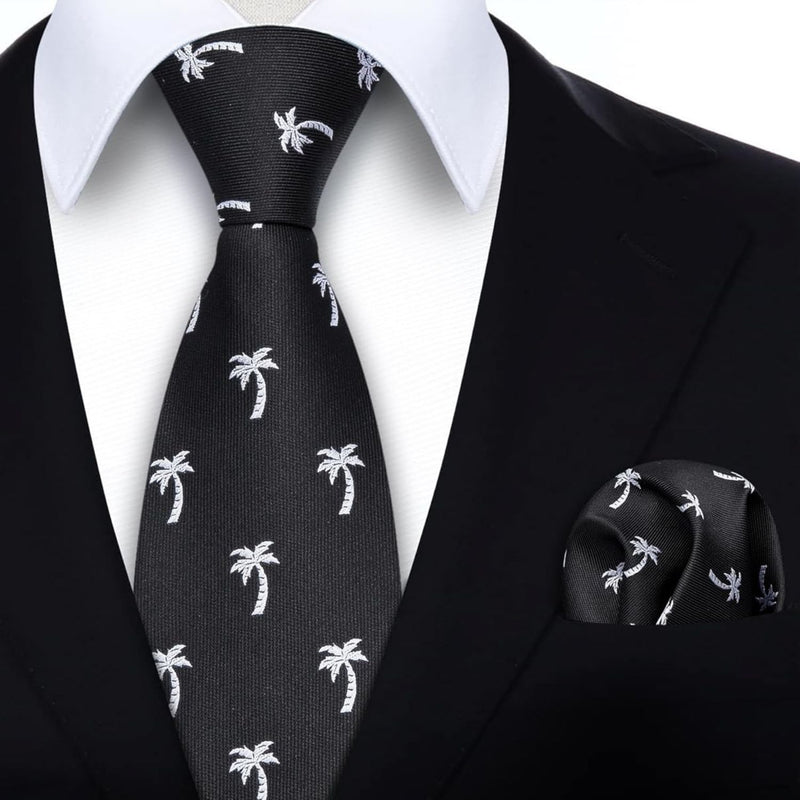 Pattern Tie Handkerchief Set - BLACK/WHITE