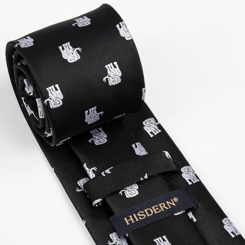 Pattern Tie Handkerchief Set - BLACK/WHITE