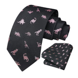 Dinosaur Tie Handkerchief Set - BLACK/PINK-4