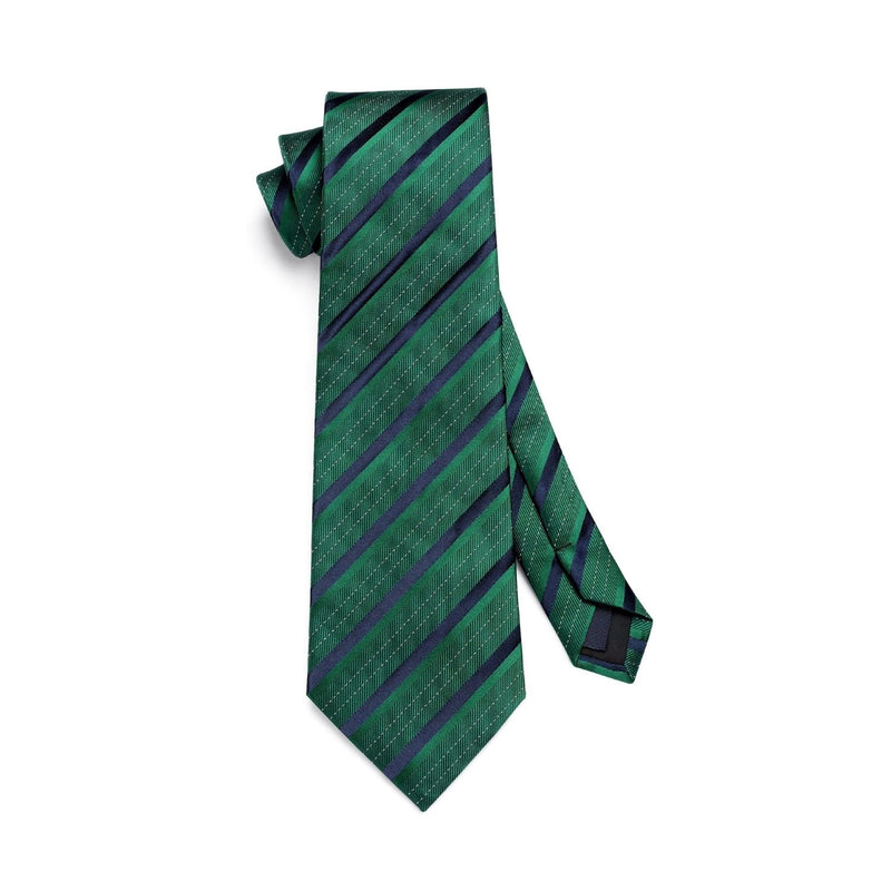 Stripe Tie Handkerchief Set - C-03-GREEN/BLACK