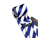 Stripe Tie Handkerchief Set - B-04-BLUE/ WHITE