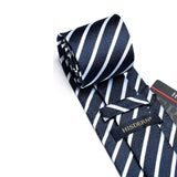 Stripe Tie Handkerchief Set - B-05-NAVY/WHITE