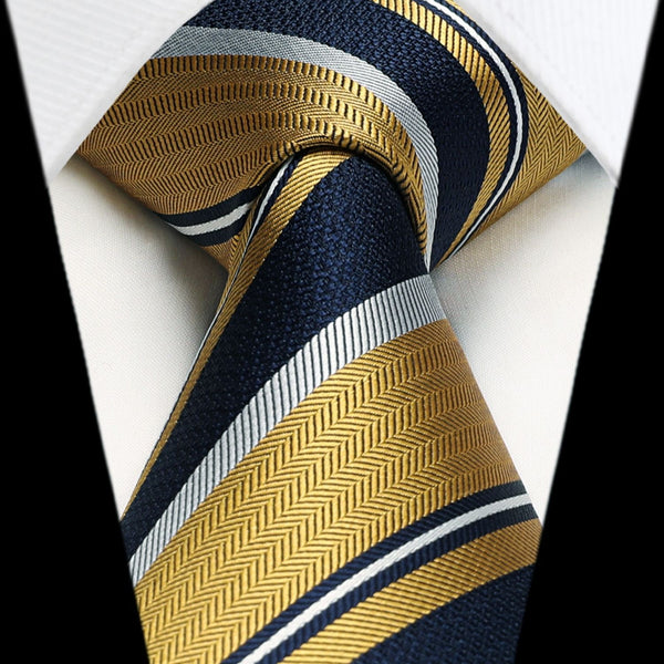 Stripe Tie Handkerchief Set - E-08-YELLOW/NAVY