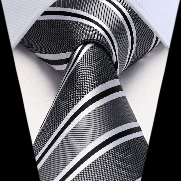 Stripe Tie Handkerchief Set - G-08-SILVER/BLACK