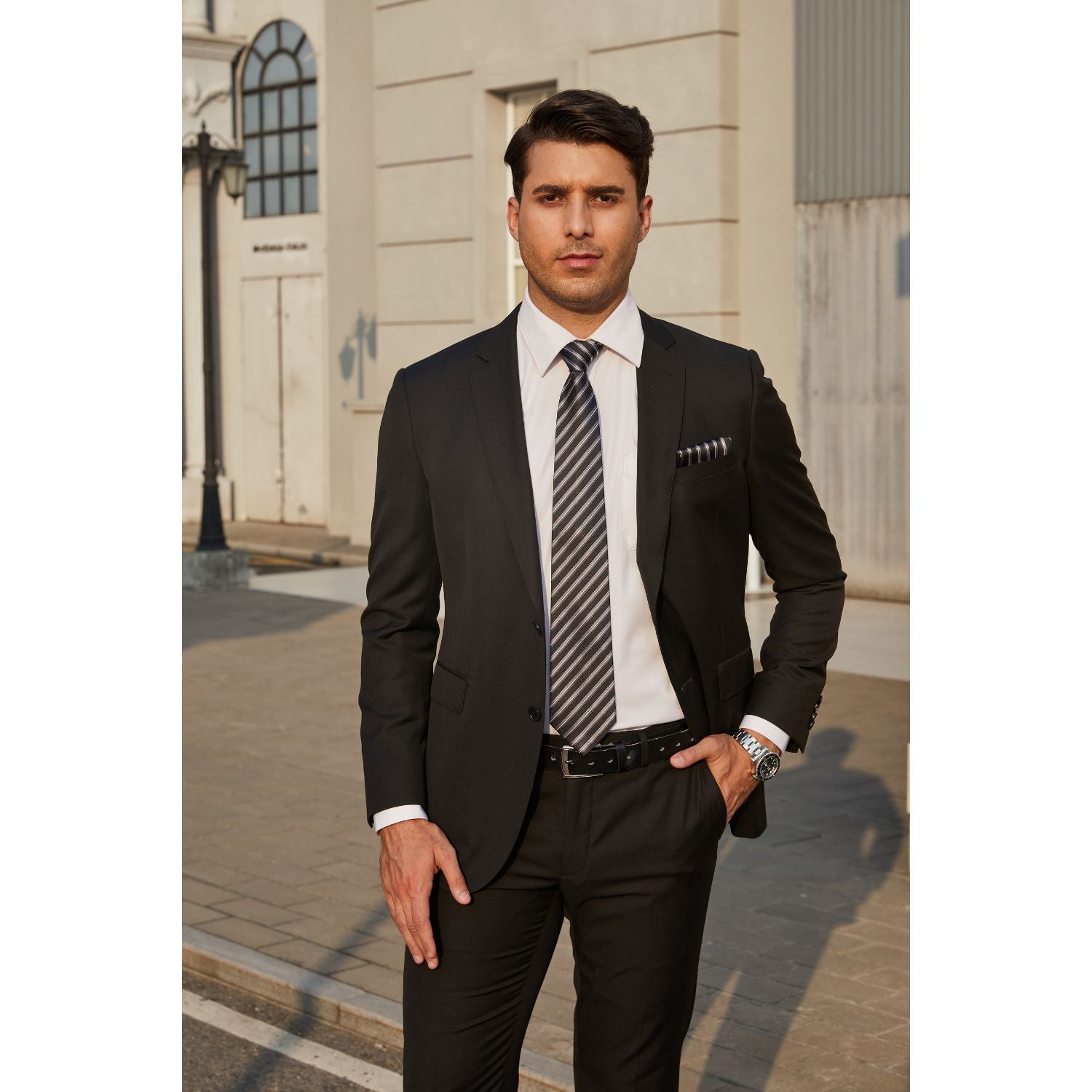 Hisdern Black Silver Striped Wedding Accessories Set