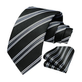 Stripe Tie Handkerchief Set - A-01 BLACK