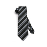 Stripe Tie Handkerchief Set - A-01 BLACK