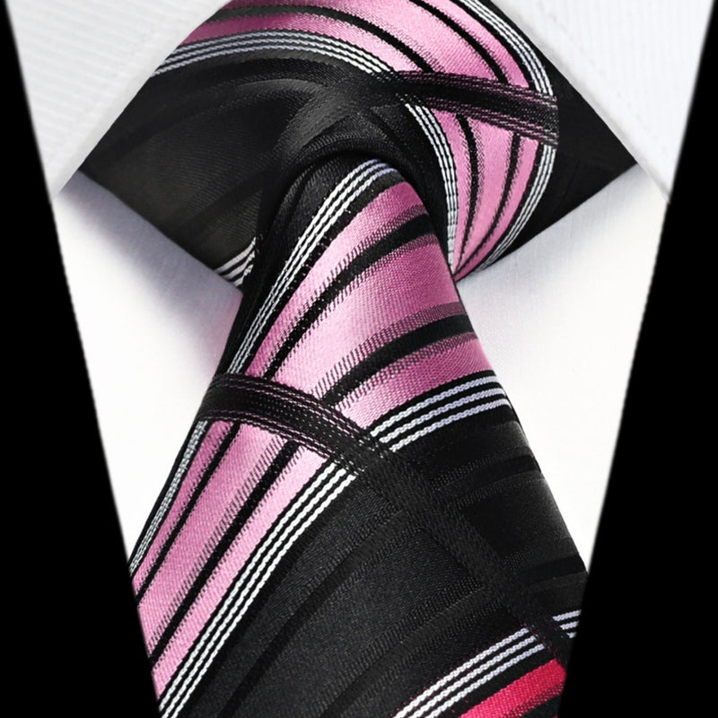 Men's Plaid Tie Handkerchief Set - B-BLACK PINK