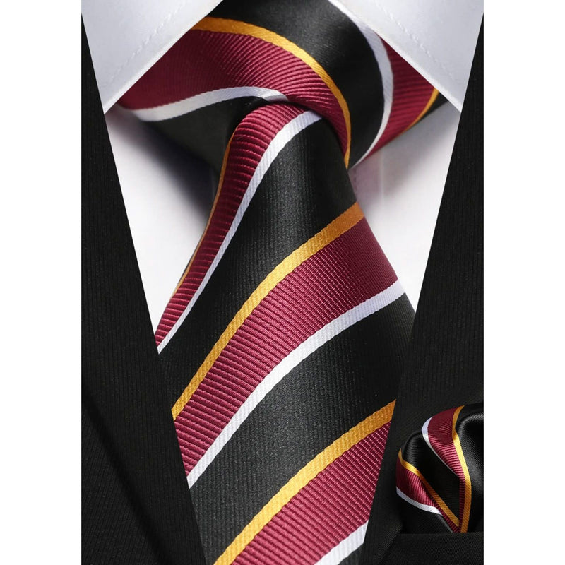 Stripe Tie Handkerchief Set - RED/YELLOW/BLACK