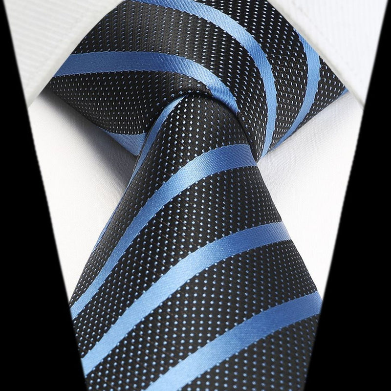 Stripe Tie Handkerchief Set - A- BLACK BLUE