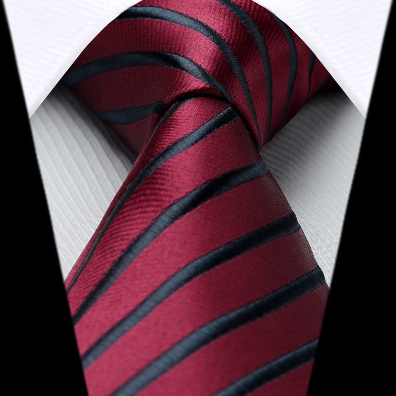 Stripe Tie Handkerchief Set - 8-BURGUNDY/BLACK