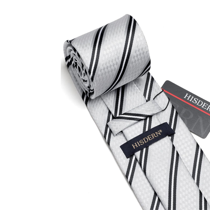 Stripe Tie Handkerchief Set - D-01 WHITE/BLACK