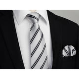 Stripe Tie Handkerchief Set - D-01 WHITE/BLACK