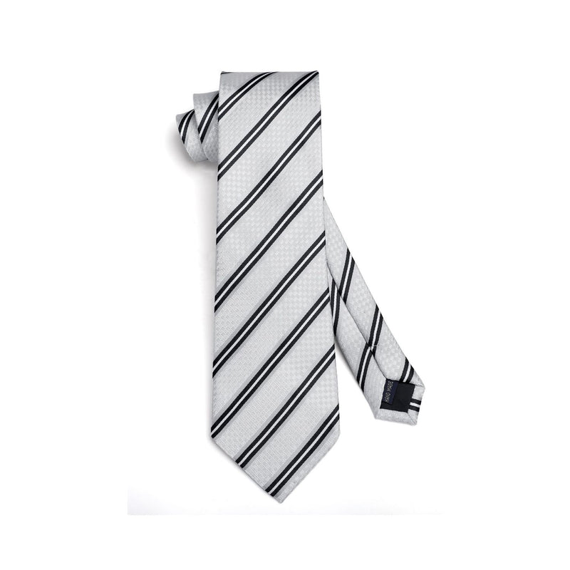 Stripe Tie Handkerchief Set - D-01 WHITE/BLACK