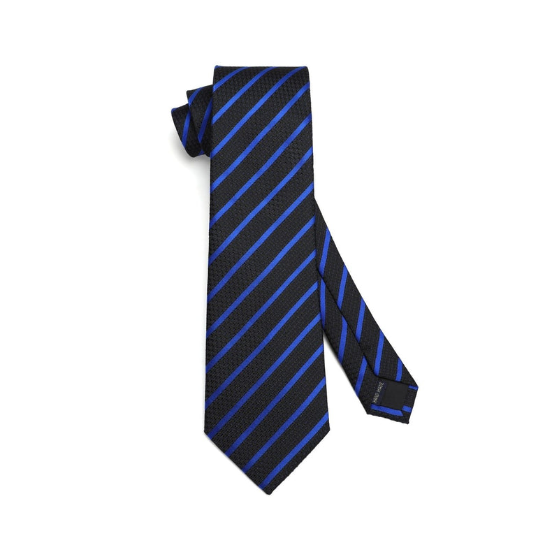 Stripe Tie Handkerchief Set - B-01 BLUE/BLACK