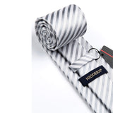 Stripe Tie Handkerchief Set - 10-GRAY/WHITE