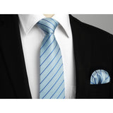 Stripe Tie Handkerchief Set - B-05-BLUE/GREY