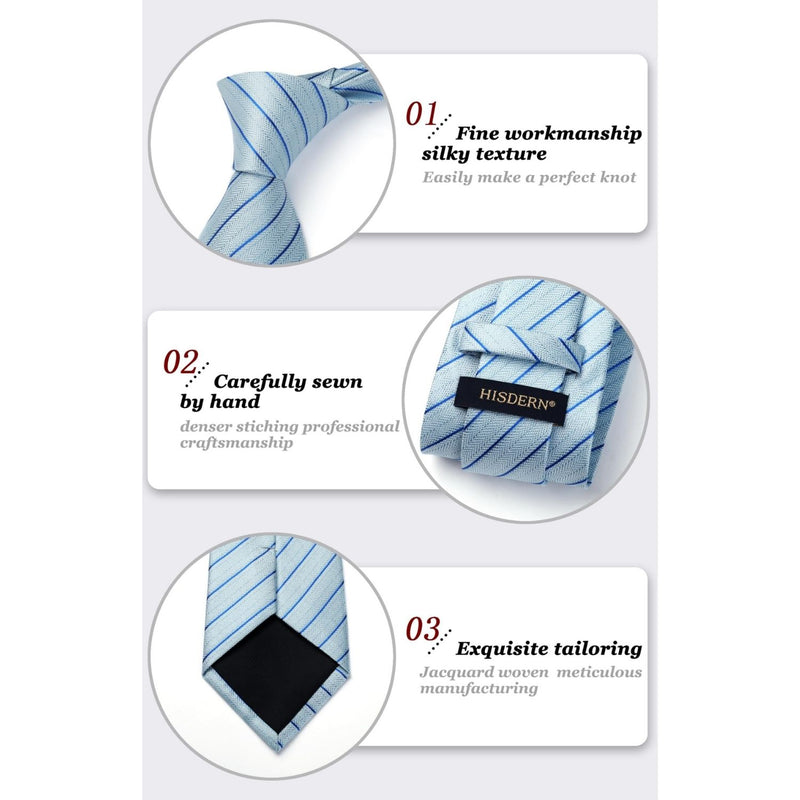 Stripe Tie Handkerchief Set - B-05-BLUE/GREY