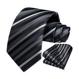 Stripe Tie Handkerchief Set - 17 BLACK