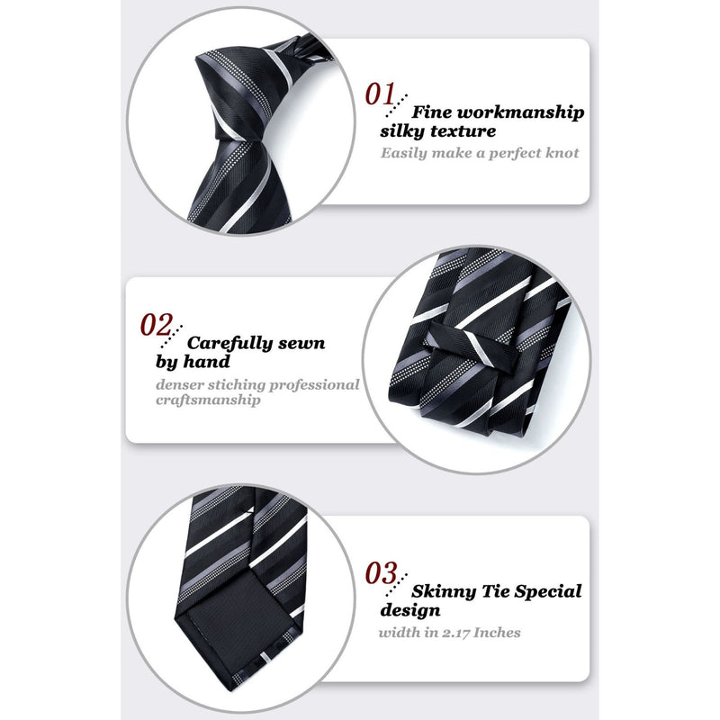 Stripe Tie Handkerchief Set - 17 BLACK