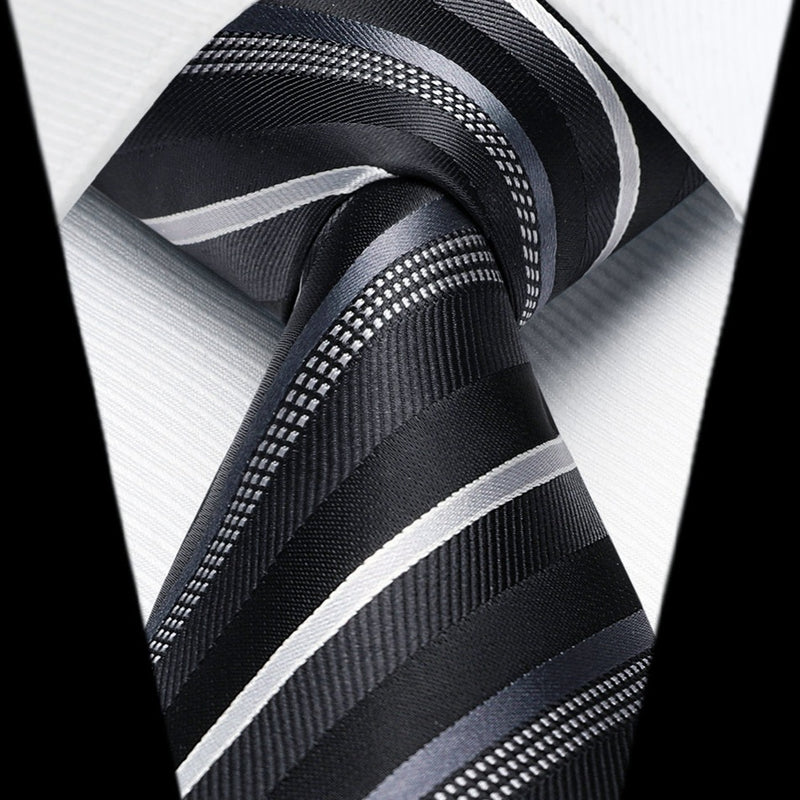 Stripe Tie Handkerchief Set - 17 BLACK