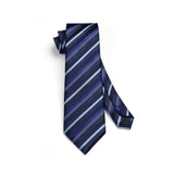 Stripe Tie Handkerchief Set - C-02 NAVY BLUE