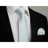 Stripe Tie Handkerchief Set - SILVER-1